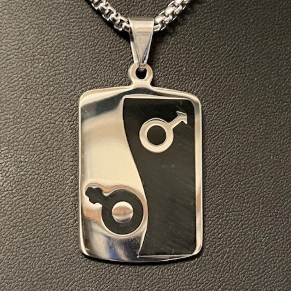 Stainless Steel Male/Female Pendant on 23" Stainless Steel Chain (P43)